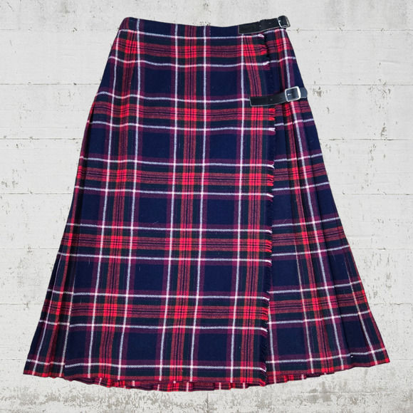 90s Vintage Navy Red Tartan Archie Brown Scottish Tartan Wool Kilt Skirt Size 8 - Picture 8 of 8